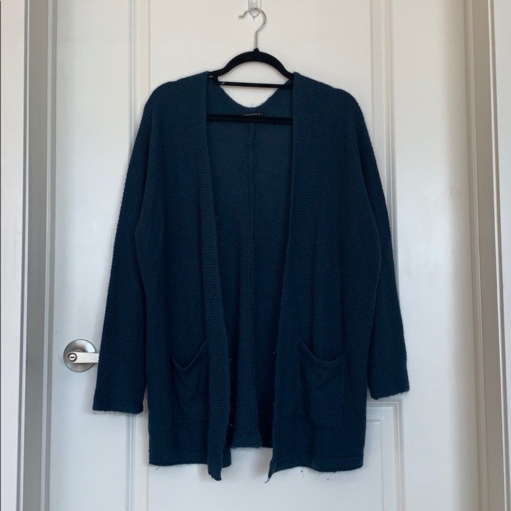 blue cardigan